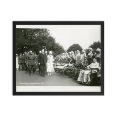 President Calvin Coolidge and Mrs Coolidge visit Walter Reed Hospital framed print on a plain backdrop in size 16"x20".