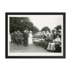 President Calvin Coolidge and Mrs Coolidge visit Walter Reed Hospital framed print on a plain backdrop in size 18"x24".