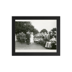 President Calvin Coolidge and Mrs Coolidge visit Walter Reed Hospital framed print on a plain backdrop in size 8"x10".