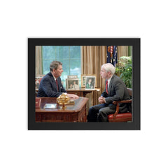 President Ronald Reagan Meets Senate Candidate John McCain in the Oval Office, 1986 framed print on a plain backdrop in size 8"x10".