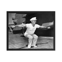 President Truman Leading Exercises on the USS Missouri, 1947 framed print on a plain backdrop in size 16"x20".