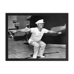 President Truman Leading Exercises on the USS Missouri, 1947 framed print on a plain backdrop in size 18"x24".