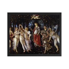 Primavera by Sandro Botticelli framed print on a plain backdrop in size 16"x20".