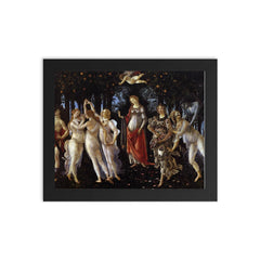 Primavera by Sandro Botticelli framed print on a plain backdrop in size 8"x10".