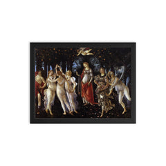 Primavera by Sandro Botticelli, late 1470s or early 1480s framed print on a plain backdrop in size 12"x16".