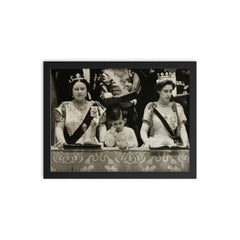 Prince Charles at Queen Elizabeth's Coronation with Queen Mother and Princess Margaret, 1953 framed print on a plain backdrop in size 12"x16".