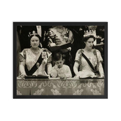 Prince Charles at Queen Elizabeth's Coronation with Queen Mother and Princess Margaret, 1953 framed print on a plain backdrop in size 16"x20".
