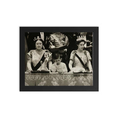 Prince Charles at Queen Elizabeth's Coronation with Queen Mother and Princess Margaret, 1953 framed print on a plain backdrop in size 8"x10".