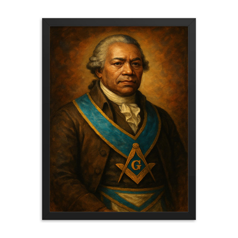 Prince Hall framed print on a plain backdrop in size 18