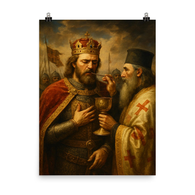 Prince Lazar at Kosovo before communion poster on a plain backdrop in size 8