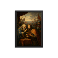 Prince Lazar at Kosovo communion before battle framed print on a plain backdrop in size 12"x16".