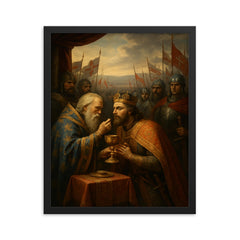 Prince Lazar at Kosovo communion before battle framed print on a plain backdrop in size 16"x20".