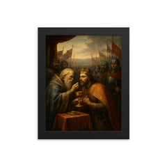 Prince Lazar at Kosovo communion before battle framed print on a plain backdrop in size 8"x10".