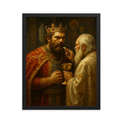 Prince Lazar before Kosovo communion framed print on a plain backdrop in size 16"x20".