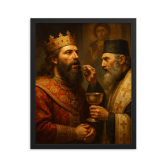 Prince Lazar before Kosovo communion framed print on a plain backdrop in size 16"x20".