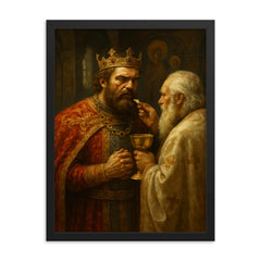 Prince Lazar before Kosovo communion framed print on a plain backdrop in size 18"x24".