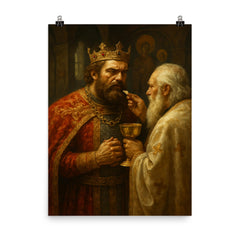 Prince Lazar before Kosovo communion poster on a plain backdrop in size 8"x10".
