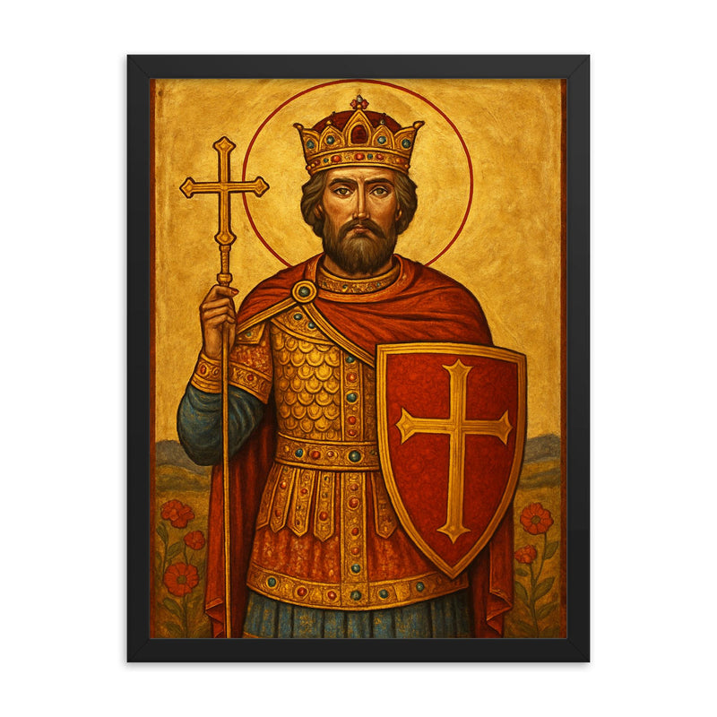 Prince Lazar Kosovo field icon framed print on a plain backdrop in size 18