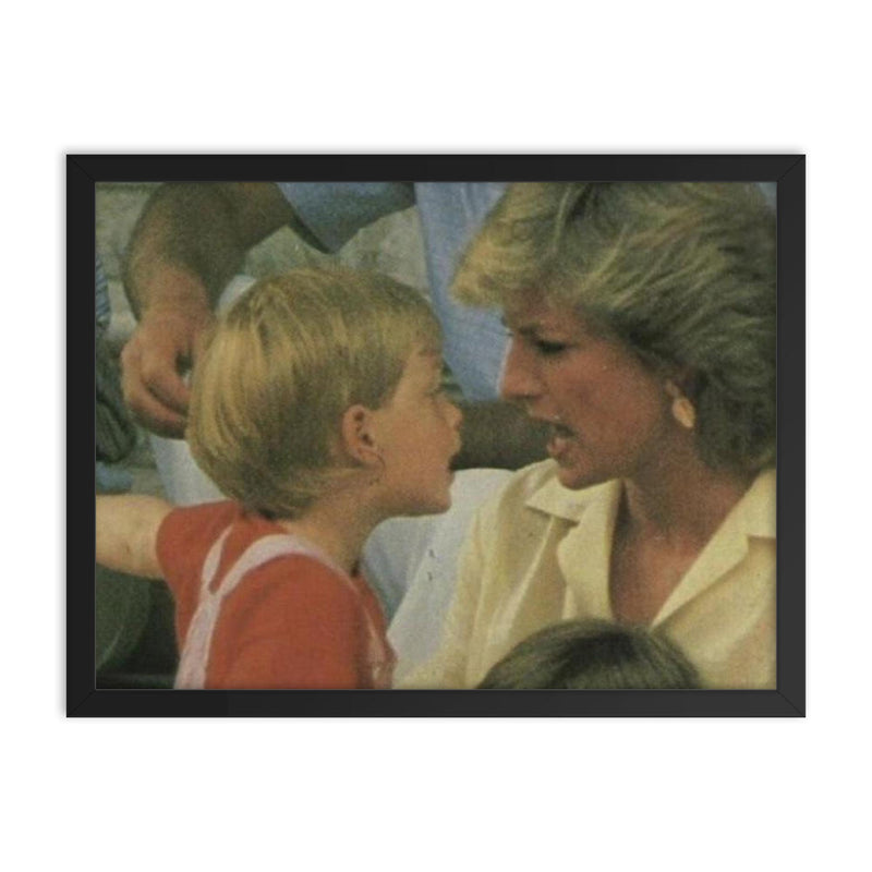 Princess Diana Losing an Argument to Her Son, 1991 framed print on a plain backdrop in size 18