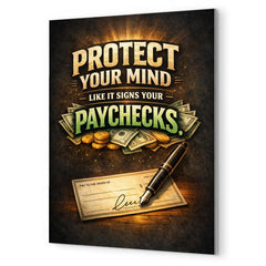Protect your mind like it signs your paychecks metal print mockup
