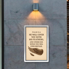 Psalm 914 He will cover you with his feathers and under his wings you will find refuge poster 2