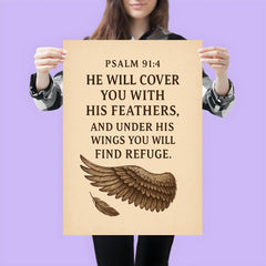 Psalm 914 He will cover you with his feathers and under his wings you will find refuge poster 3