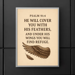 Psalm 914 He will cover you with his feathers and under his wings you will find refuge poster 5