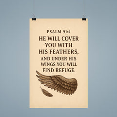 Psalm 914 He will cover you with his feathers and under his wings you will find refuge poster 9