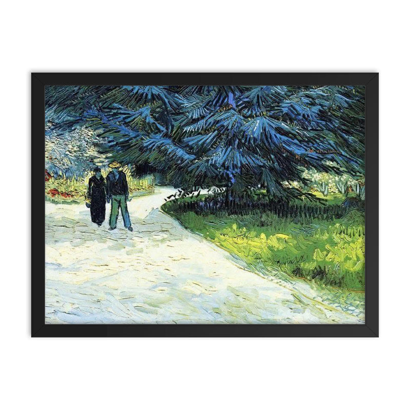 Public Garden with Couple and Blue Fir Tree by Vincent van Gogh, 1888 framed print on a plain backdrop in size 18