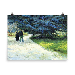 Public Garden with Couple and Blue Fir Tree by Vincent van Gogh, 1888 poster on a plain backdrop in size 8"x10".