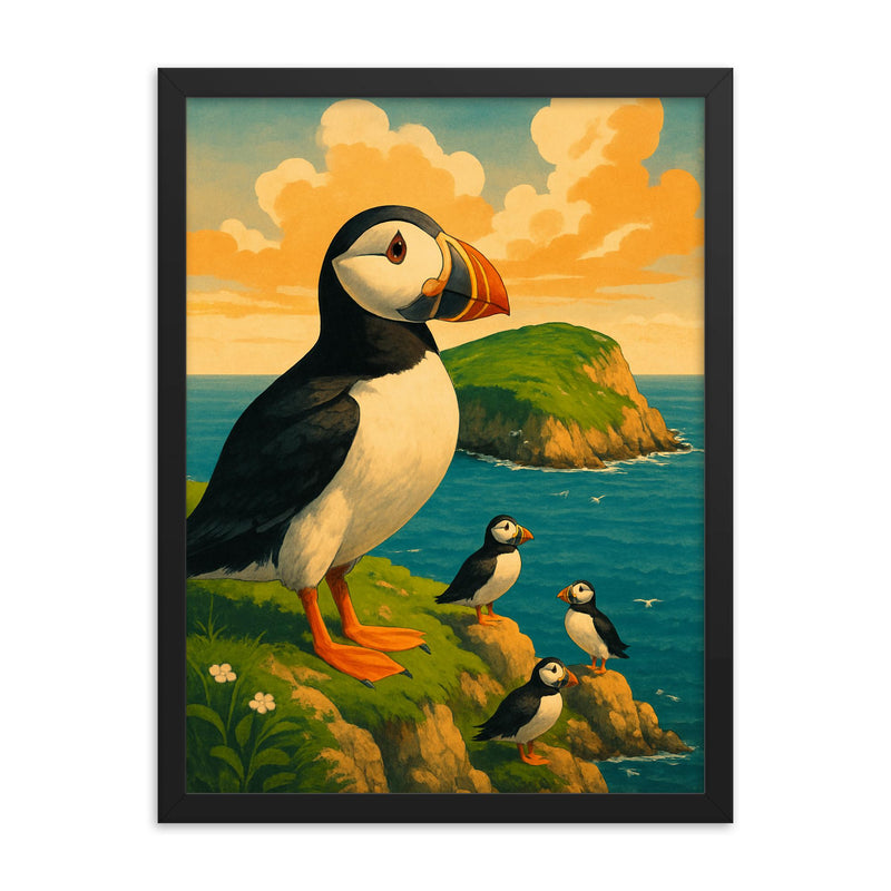 Puffin Island Wales framed print on a plain backdrop in size 18
