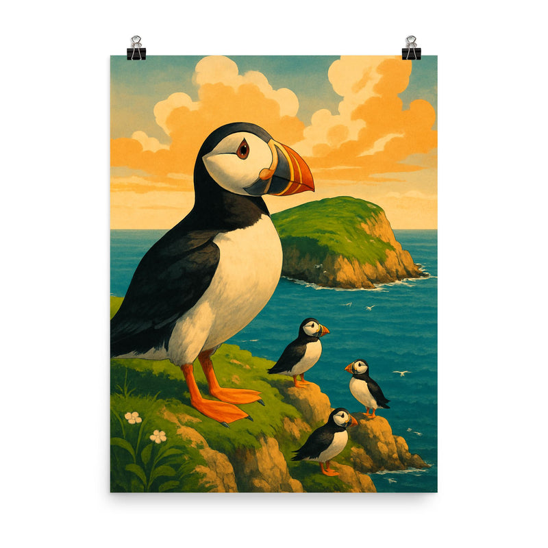 Puffin Island Wales poster on a plain backdrop in size 8