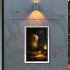 Pyotr Kropotkin writing by lamplight with wolves outside poster 2