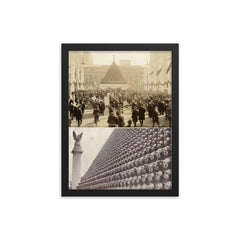 Pyramid of 85,000 Captured German Helmets in New York, 1919 framed print on a plain backdrop in size 12"x16".