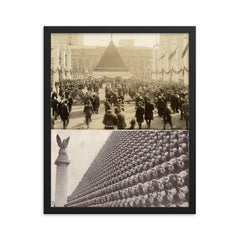 Pyramid of 85,000 Captured German Helmets in New York, 1919 framed print on a plain backdrop in size 16"x20".