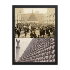 Pyramid of 85,000 Captured German Helmets in New York, 1919 framed print on a plain backdrop in size 18"x24".