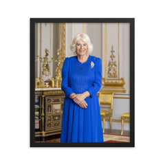 Queen Camilla official Australian portrait framed print on a plain backdrop in size 16"x20".