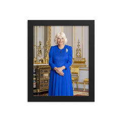 Queen Camilla official Australian portrait framed print on a plain backdrop in size 8"x10".