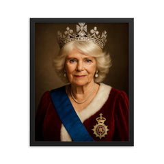 Queen Camilla portrait framed print on a plain backdrop in size 16"x20".