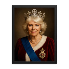 Queen Camilla portrait framed print on a plain backdrop in size 18"x24".