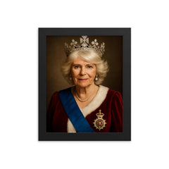Queen Camilla portrait framed print on a plain backdrop in size 8"x10".