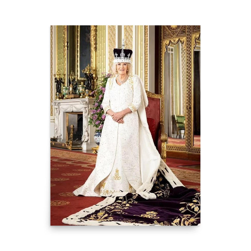 Queen Camilla poster on a plain backdrop in size 18