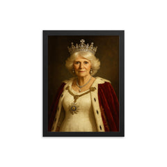 Queen Camilla regal portrait framed print on a plain backdrop in size 12"x16".