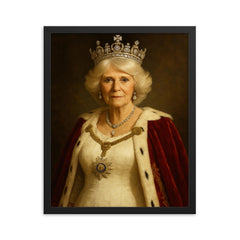 Queen Camilla regal portrait framed print on a plain backdrop in size 16"x20".