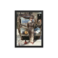 Queen Elizabeth as a Mechanic during World War II, 1939 framed print on a plain backdrop in size 12"x16".