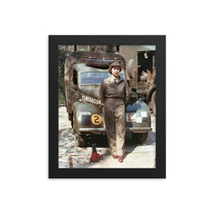 Queen Elizabeth as a Mechanic during World War II, 1939 framed print on a plain backdrop in size 8"x10".
