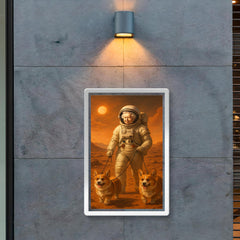 Queen Elizabeth II in a spacesuit walking her corgis on the surface of Mars poster 2