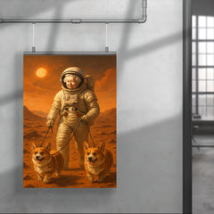 Queen Elizabeth II in a spacesuit walking her corgis on the surface of Mars poster 4