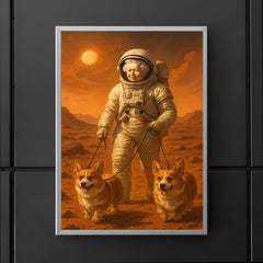Queen Elizabeth II in a spacesuit walking her corgis on the surface of Mars poster 5