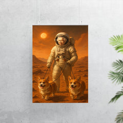 Queen Elizabeth II in a spacesuit walking her corgis on the surface of Mars poster 7
